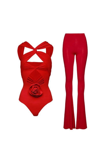 Floral Appliqué Cutout Swimsuit Set