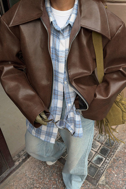 Brown Faux Leather Moto Jacket