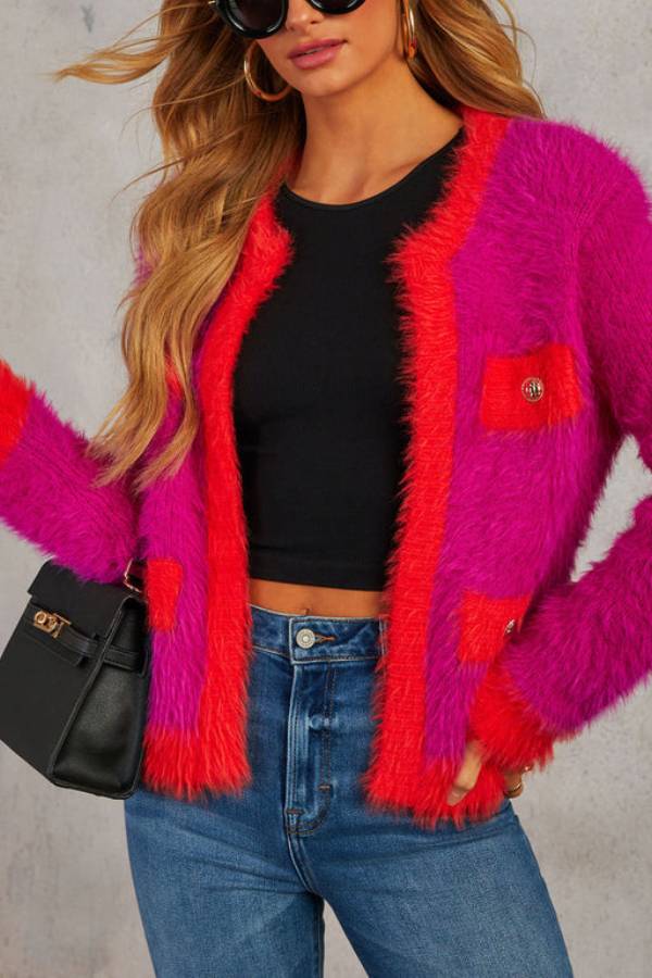 As If Fuzzy Two Tone Cardigan