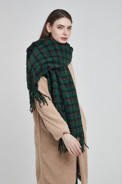 Oversized Fringe Plaid Scarf