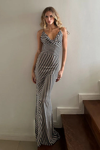 Strappy Open Back Striped Maxi Dress
