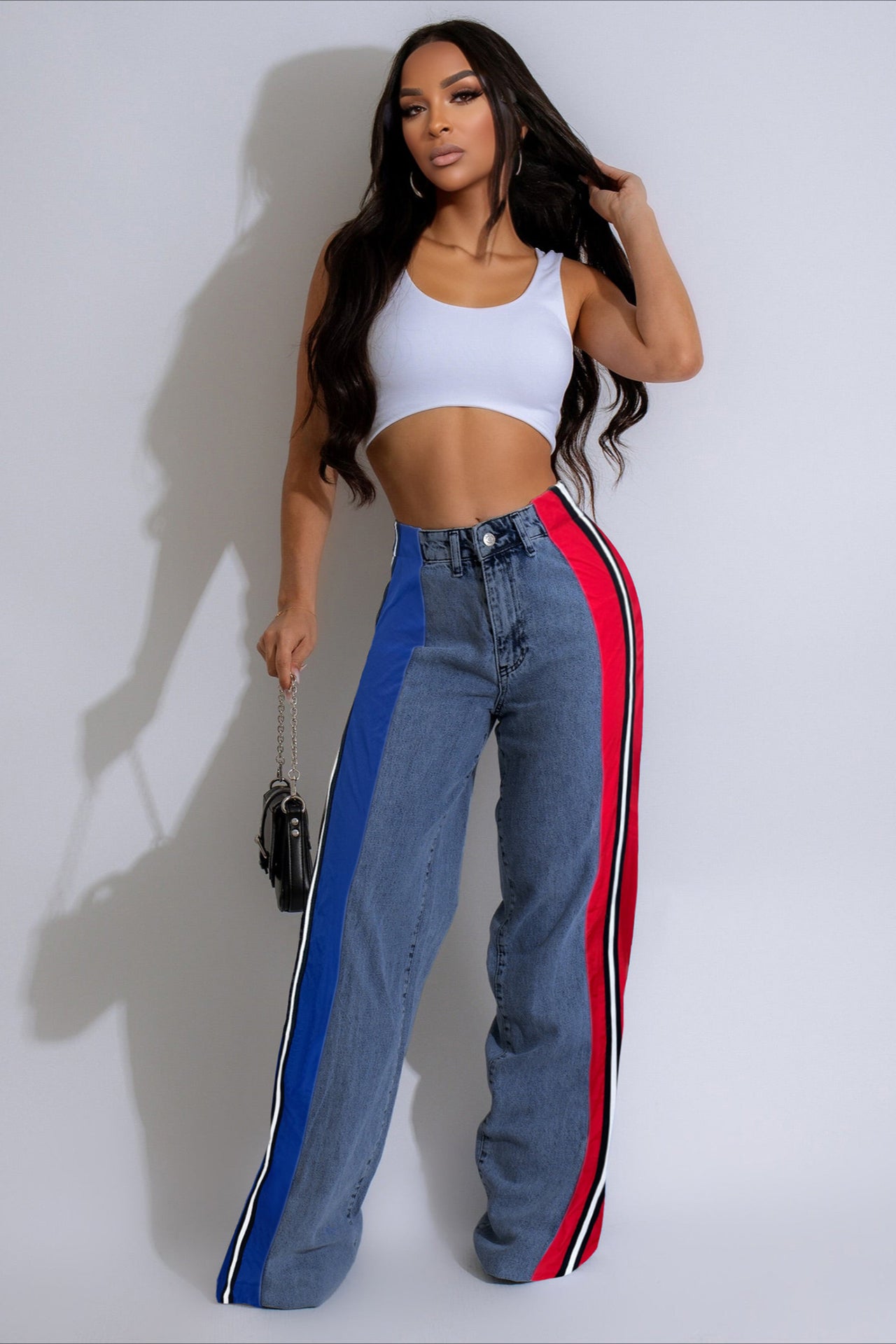 Colorblock Patchwork Straight Jean