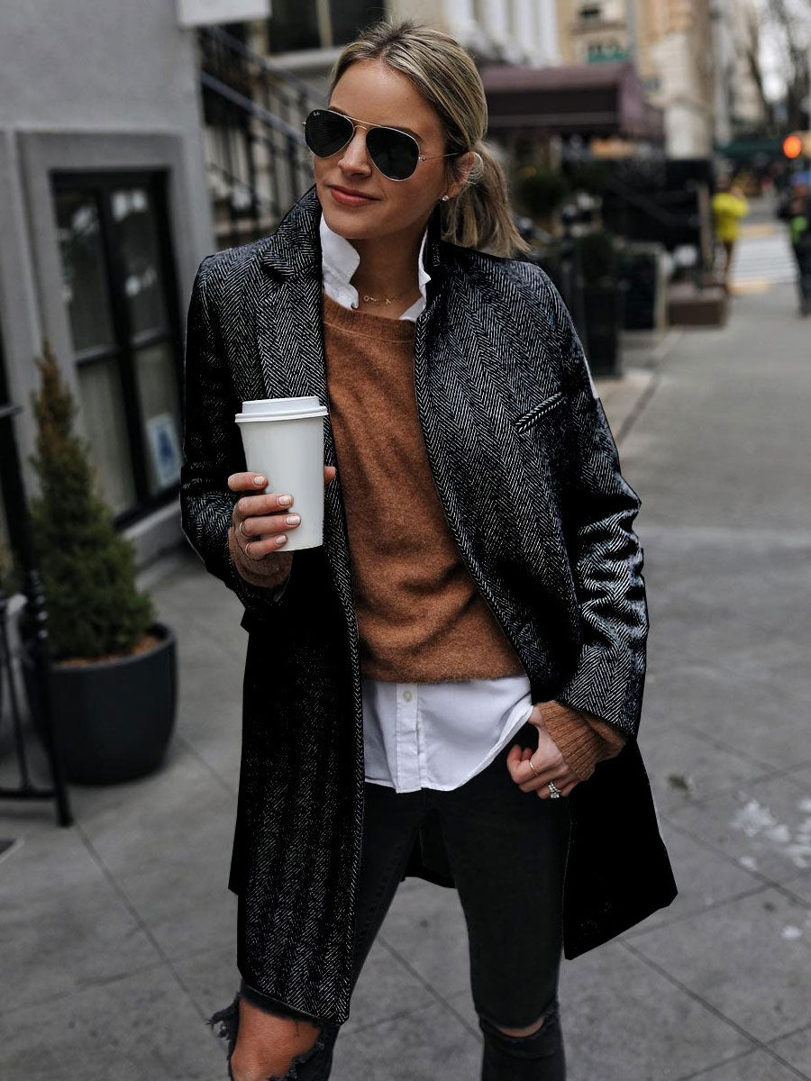 Overcoat Lapel One Button Casual Spring Outerwear For Women