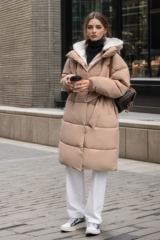 Colorblock Mid-Length Hooded Puffer Puffer Jacket