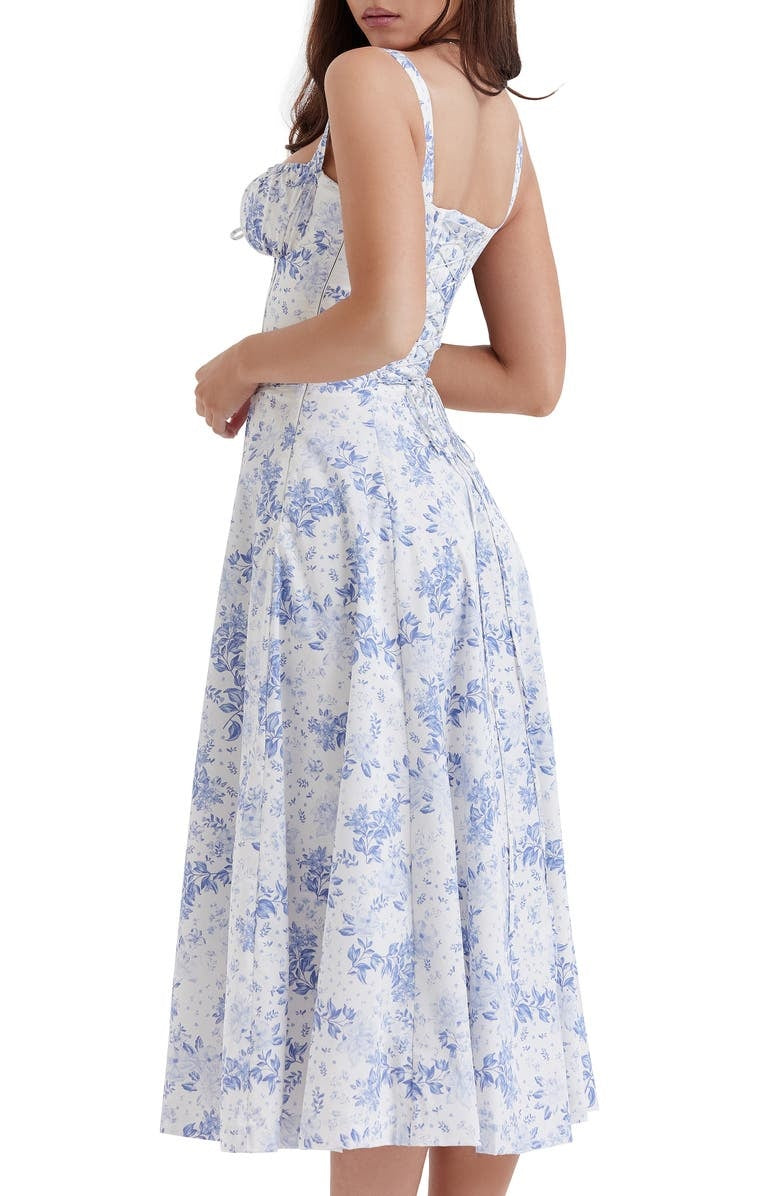 Floral Lace Up Back Spaghetti Strap Corset Fit and Flare Midi Dress
