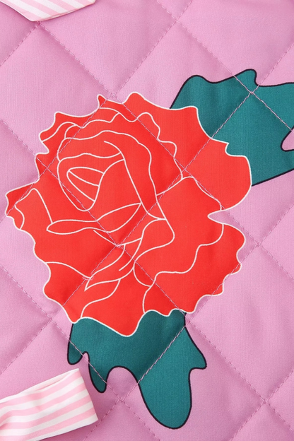 Rose Print Bow Quilted Jacket