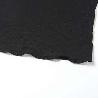 Hollow out mesh crewneck ruffle solid cut out top