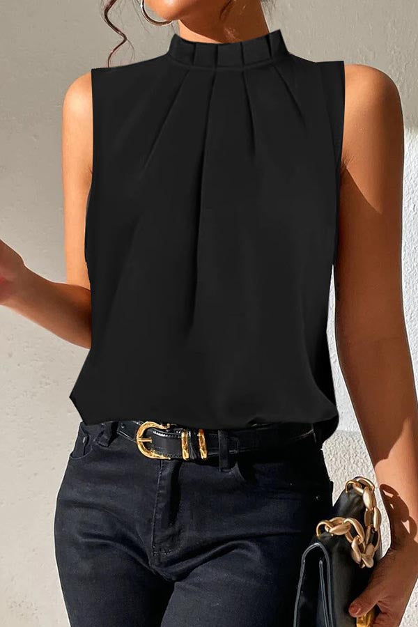 Black Mock Neck Sleeveless Top