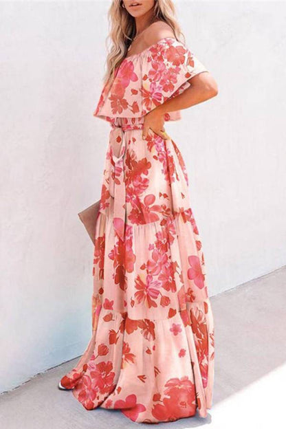 Chest Wrap Printed Full Skirt Dress