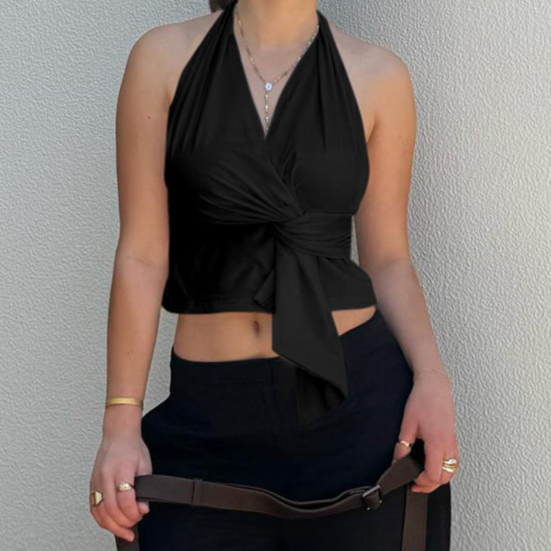 Halter v neck ruched backless top