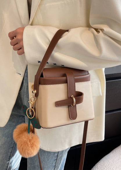 Sienna Buckle Mini Crossbody – Two-Tone PU Leather Shoulder Bag