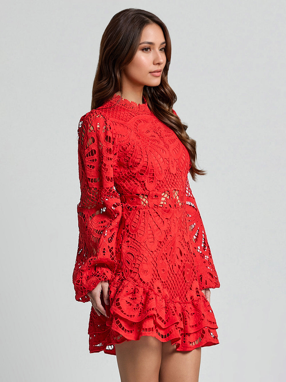 Puff Sleeve Lace Dress Birthday Party A-line Mini Dress For Women 2026