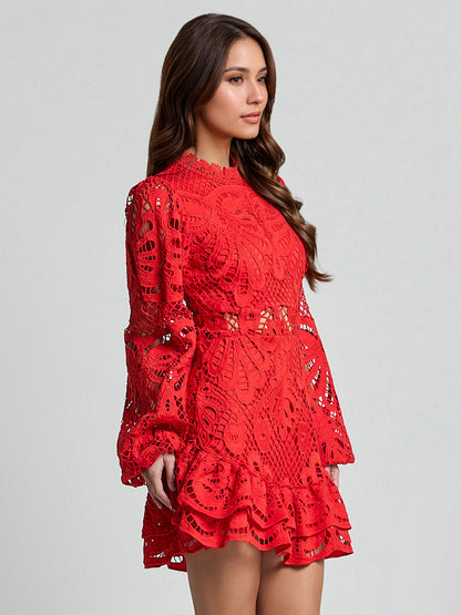 Puff Sleeve Lace Dress Birthday Party A-line Mini Dress For Women 2026