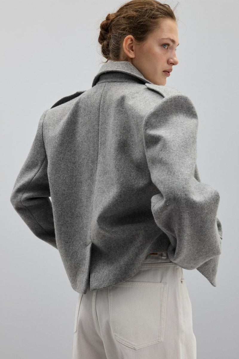 Notch-Lapel Epaulet Wool Blend Loose Coat