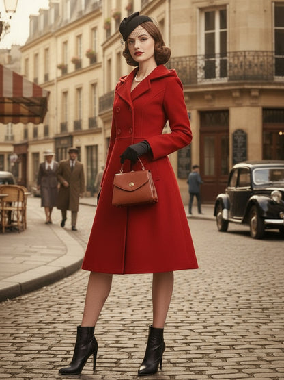 Vintage Hooded A-line Double-breasted Woolen Midi Coat For Women 2026