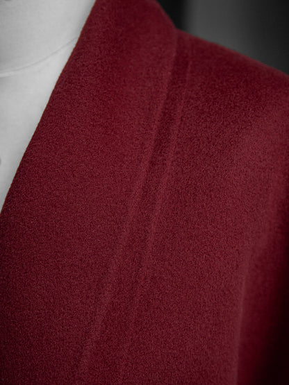 Burgundy Wool Cashmere Blend Wrap Coat For Woman Lapel Elegant Belted Double-Faced Winter Outerwear 2026