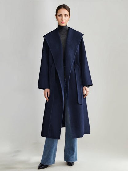 Wool Cashmere Blend Coat White Wide Lapel Double-Faced Belted Winter Outerwear For Women 2026
