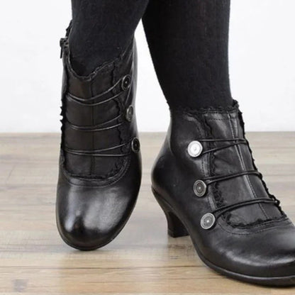 Retro Lace Round Buckle Low Heel Martin Boots