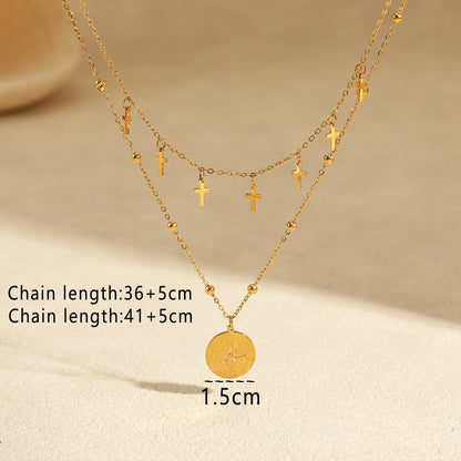 Vintage Double Strand Cross Pendant Necklace