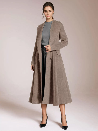 Burgundy Woolen Flared Coat Vintage Shawl Collar Double-breasted Winter A-line Outerwear For Women 2026