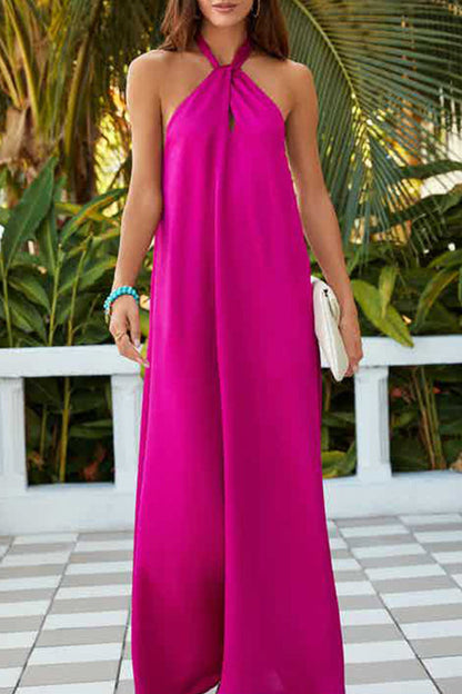 Sleeveless halter neck sexy open back solid color dress