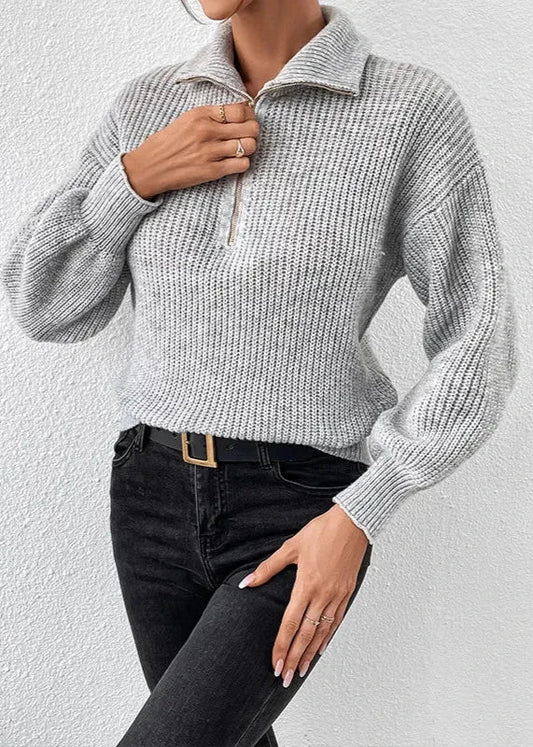 Zipper Detail Cozy Knit Sweater