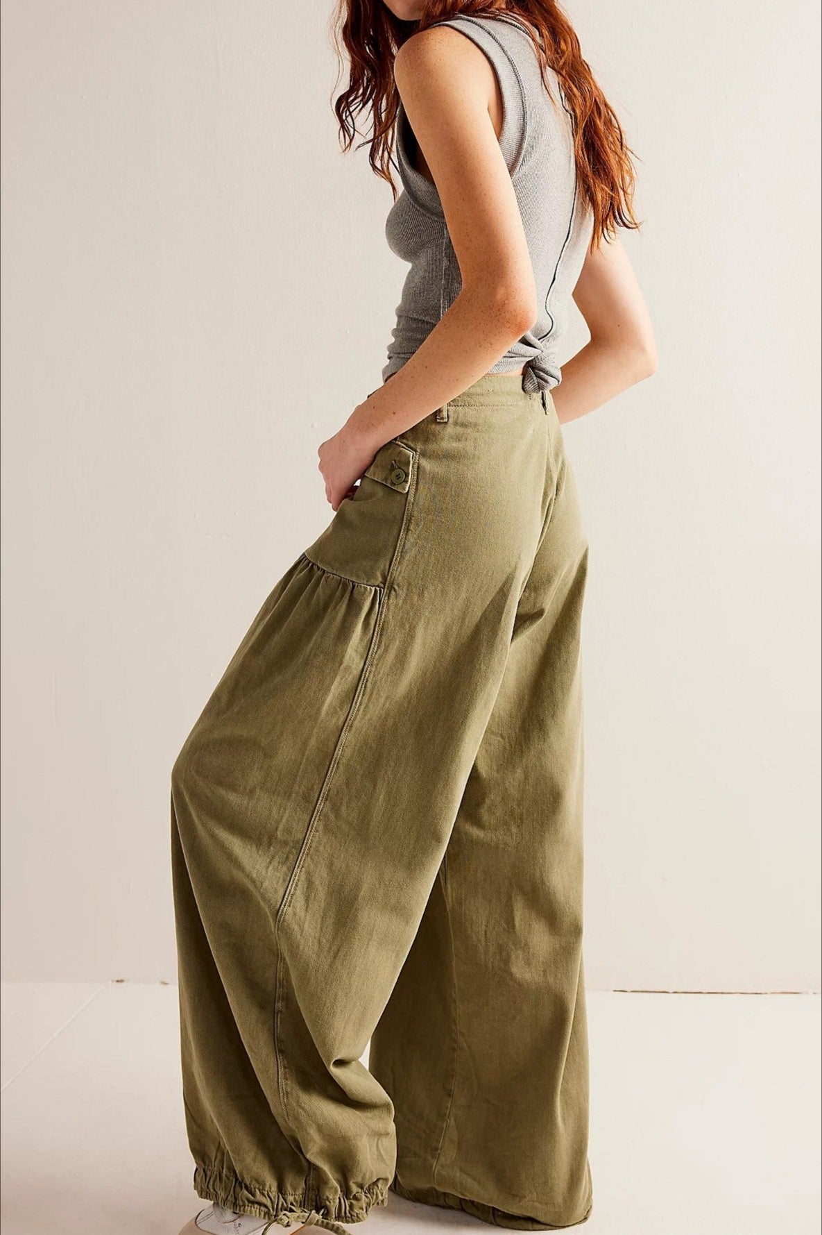 Ruched Mid Rise Wide Leg Jeans