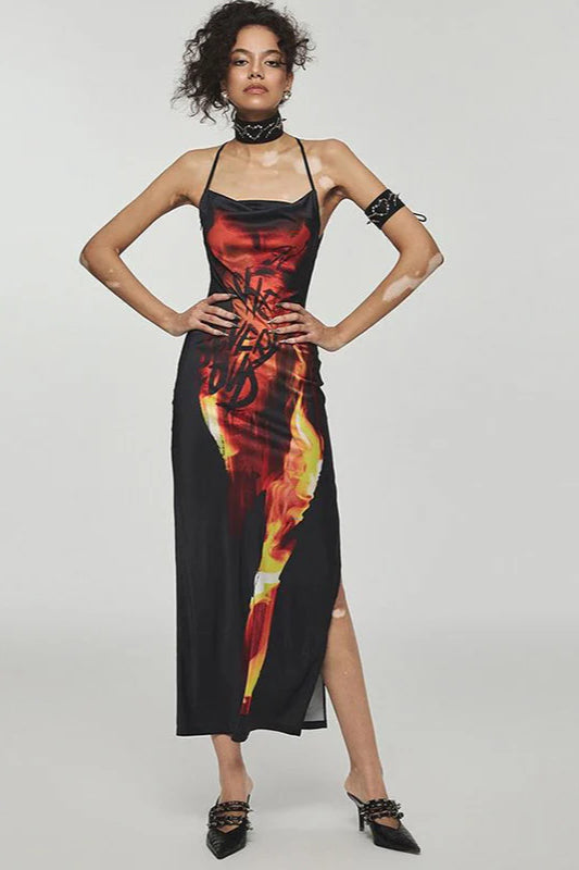 Flame Print Cami Maxi Dress