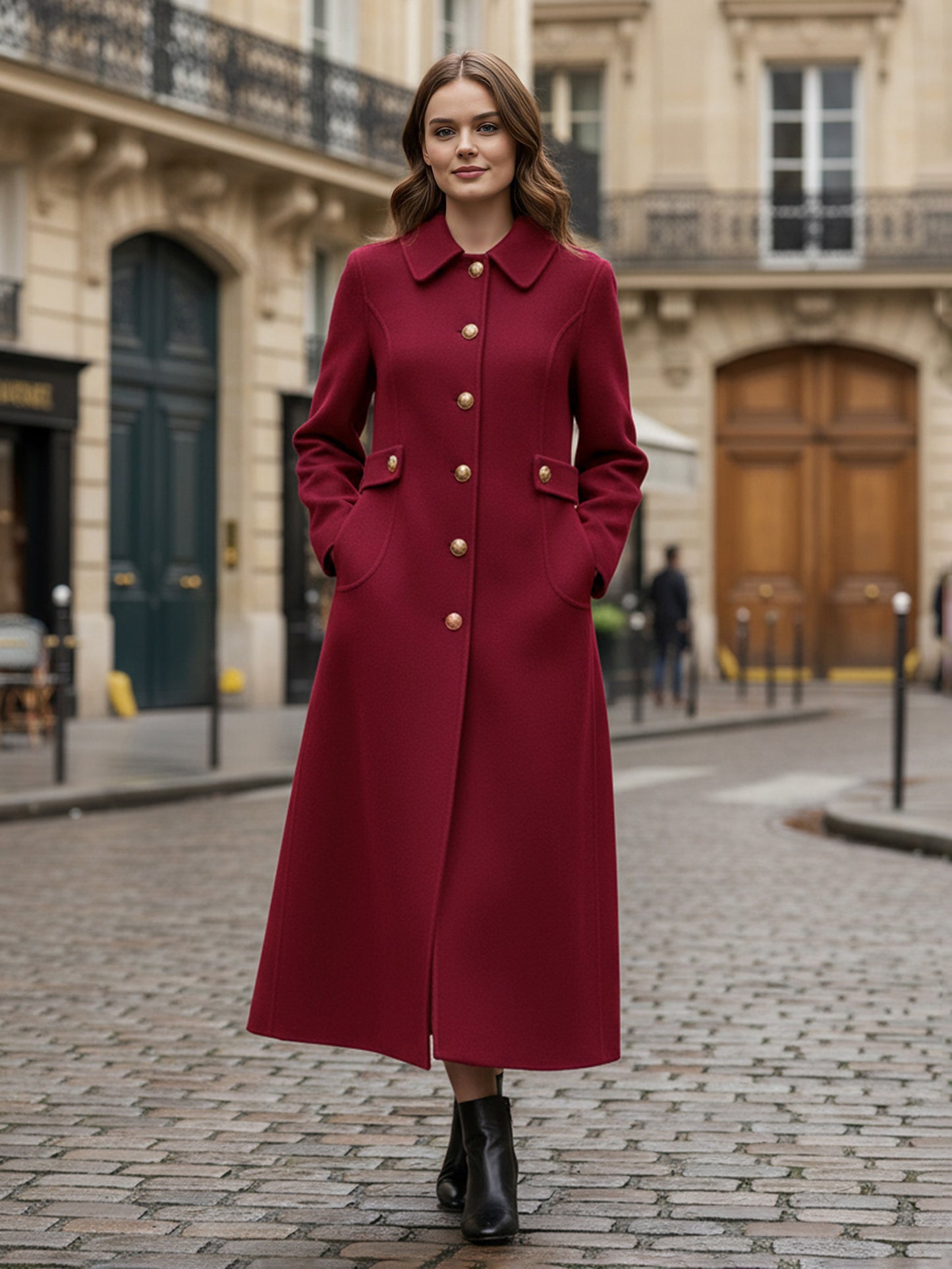 Vintage Wool Cashmere Blend Coat With Golden Buttons For Women 2026