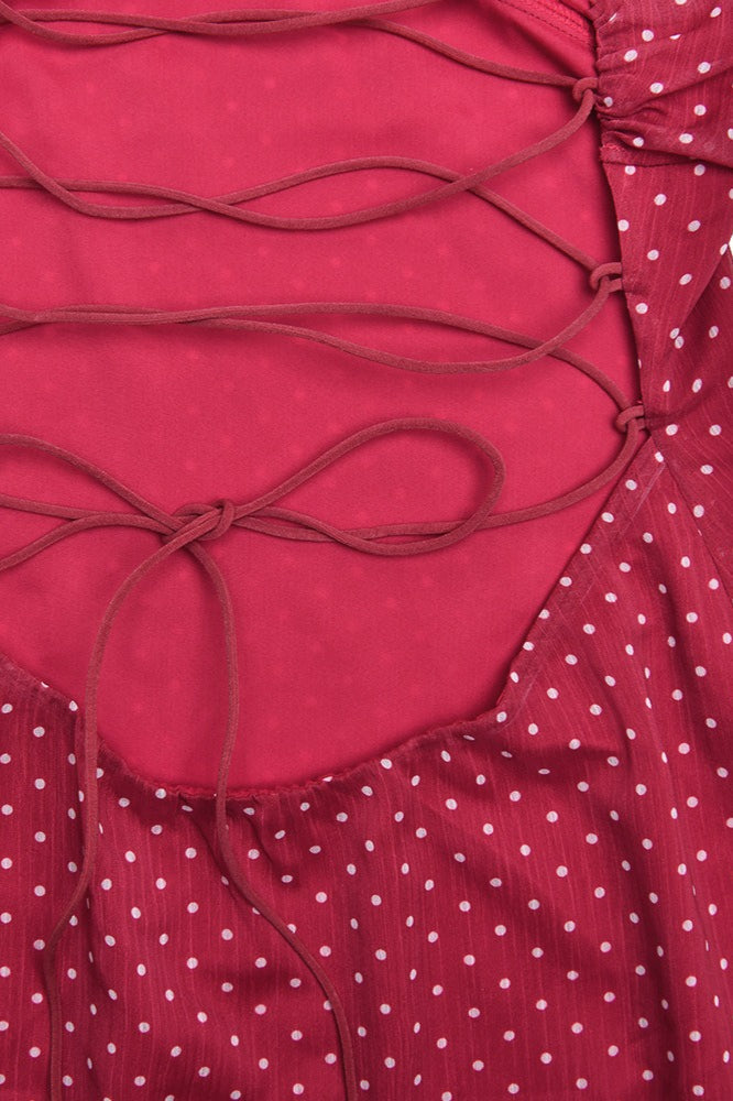 Polka Dot Sweetheart Ruched Bust Spaghetti Strap A-Line Mini Dress