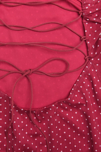 Polka Dot Sweetheart Ruched Bust Spaghetti Strap A-Line Mini Dress