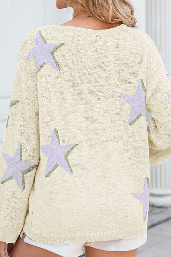women's five-pointed star knitted long sleeve sweater