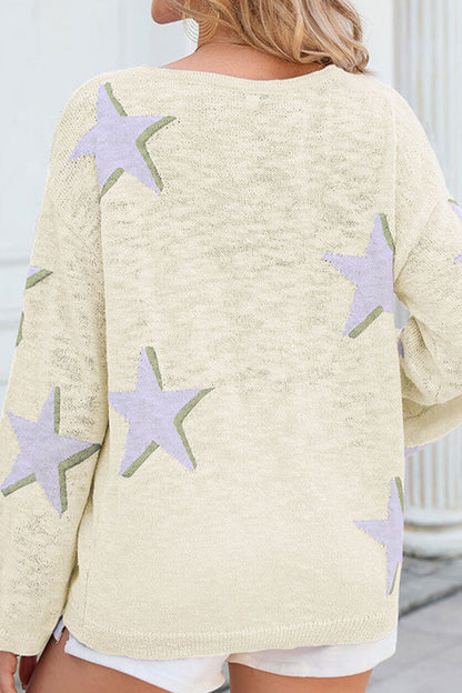 women's five-pointed star knitted long sleeve sweater