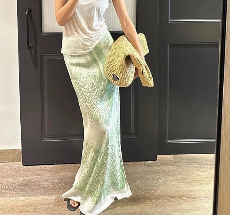 Chinese Style Floral High Waist A-Line Skirt