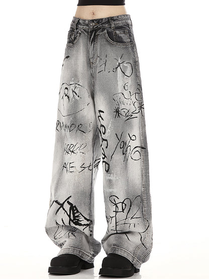 Straight style with retro trendy brand design Boyfriend Jeans