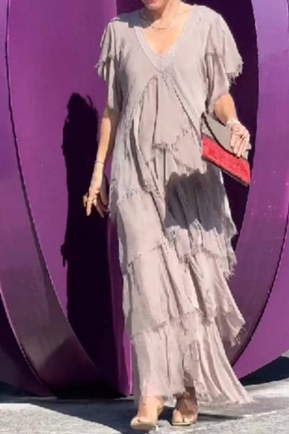 Elegant V-neck Fashionable Cake Long Dress