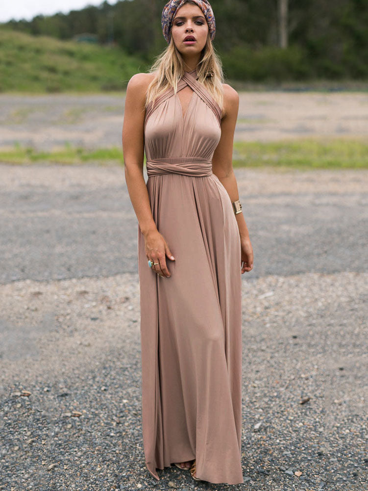 Convertible Women Sleeveless Maxi Dress - Multiway Solid Color Backless Gown - Summer Beach Wedding Bridesmaid Dress 2026