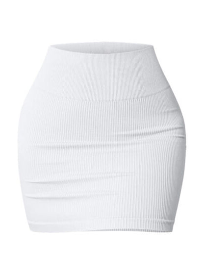 Solid Ribbed Elastic High Rise Bodycon Mini Skirt