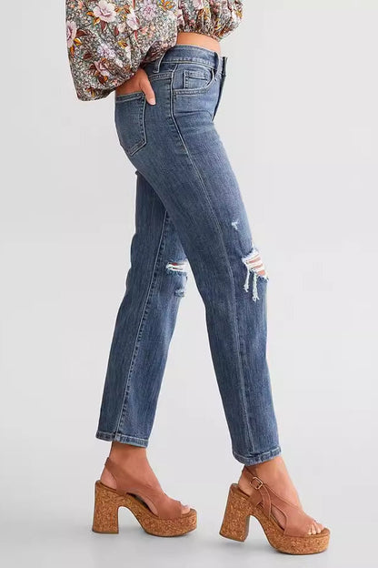 Stretch Slim Ripped Straight Jean