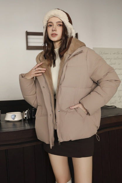 Faux Fur Panel Cropped Puffer Jacket