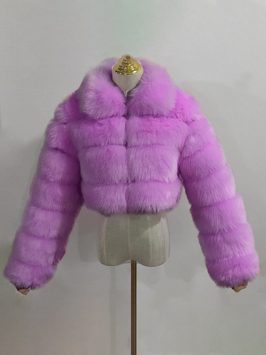 Plush Faux Fur Coat Turndown Collar Winter Short Jacket For Women 2026