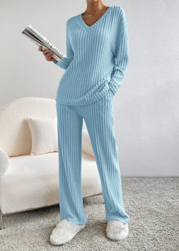 Luxe Ribbed V-Neck Loungewear Set