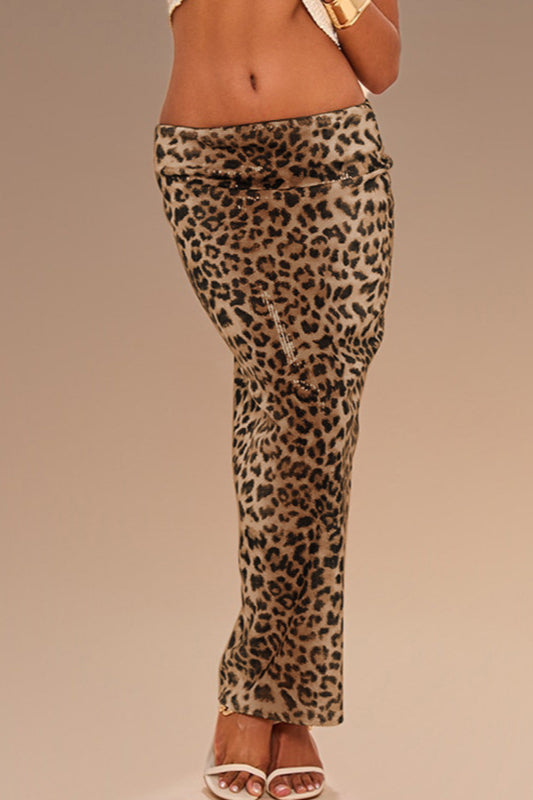 Leopard Sequin High-Slit Bodycon Skirt