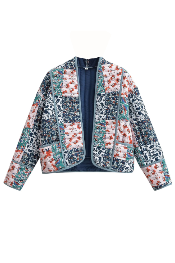 Fashion Printed Loose Casual Cardigan Short Quilted Cotton Jacket