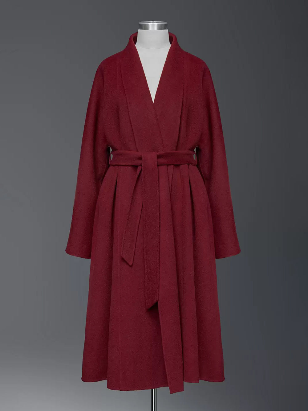 Burgundy Wool Cashmere Blend Wrap Coat For Woman Lapel Elegant Belted Double-Faced Winter Outerwear 2026