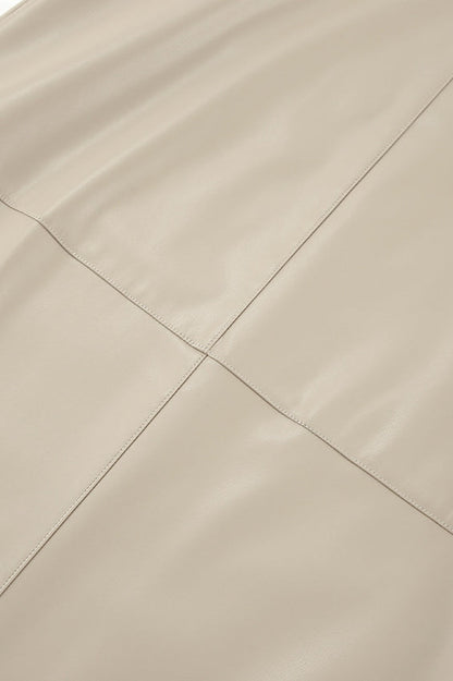 PU Leather High-Waisted Slit Midi Skirt