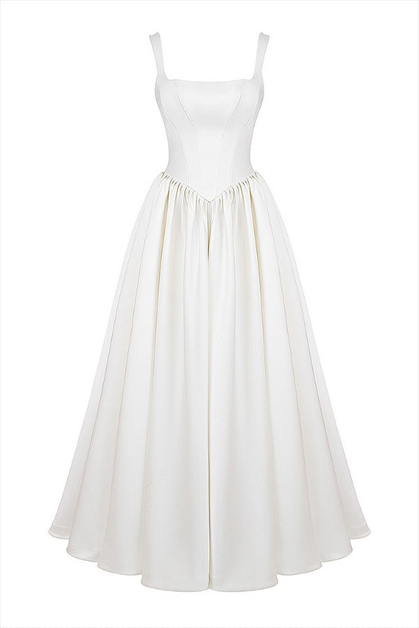 Square Neck Corset Basque Waist Wide Strap Ball Gown Maxi Dress