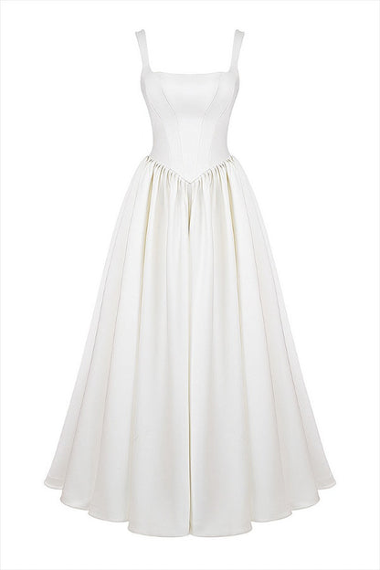 Square Neck Corset Basque Waist Wide Strap Ball Gown Maxi Dress