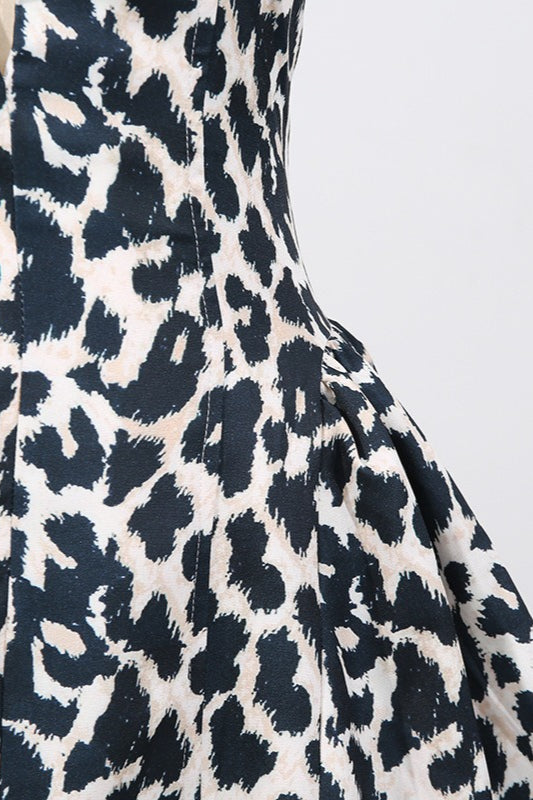 Print Halter Neck Deep V-Neck Fit and Flare Mini Dress