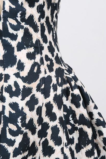 Print Halter Neck Deep V-Neck Fit and Flare Mini Dress